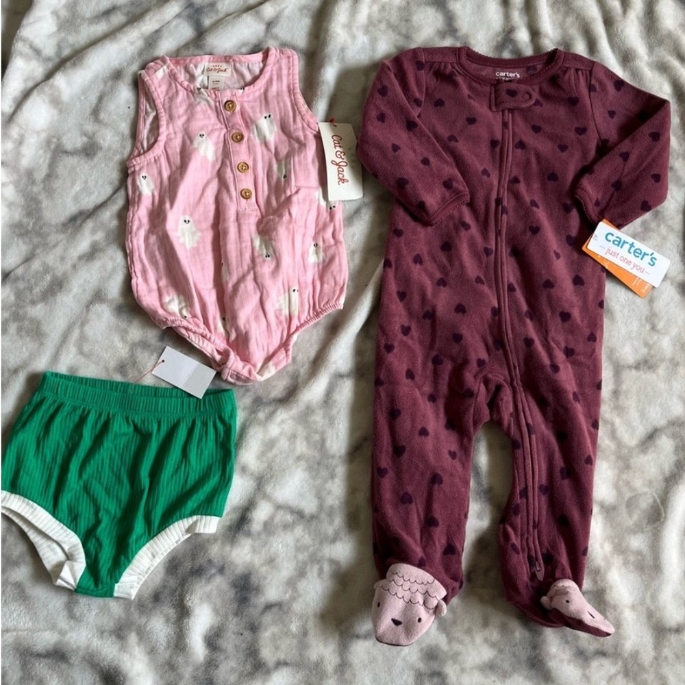 Carter's Baby Girls 6-9M 3 Pc Outfit Bundle NWT Sleeper Romper Bloomers